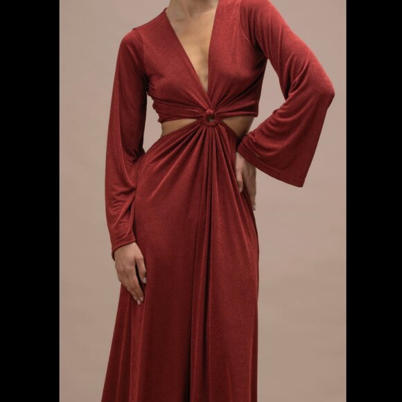 Banana Republic Long Sleeve Side Cut-Out Twist Front Midi Dress 2 - Picture 2 of 8